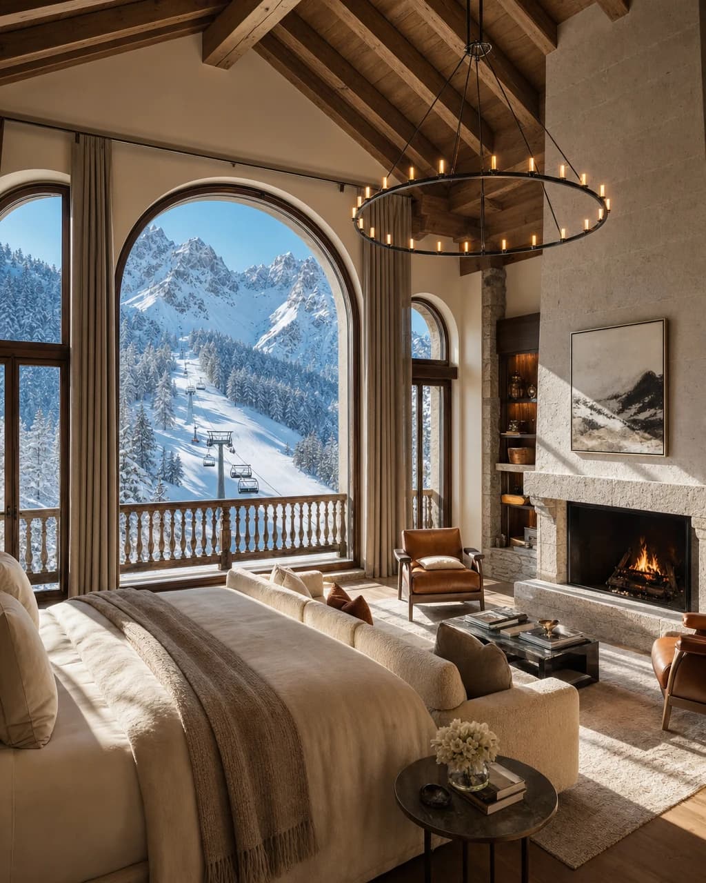 Alpine suite with mountain and ski-lift view