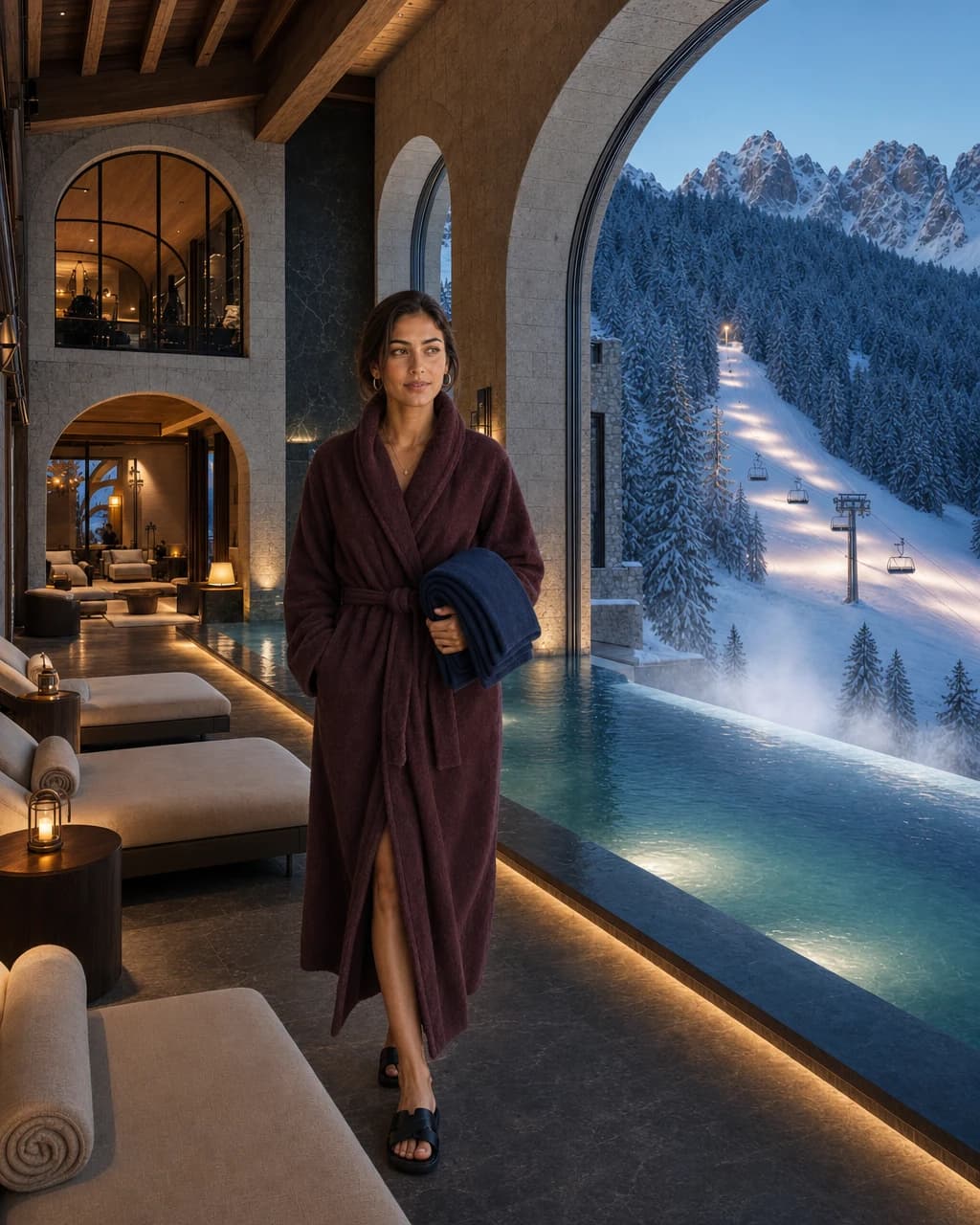 The same alpine spa composition with a guest naturally added