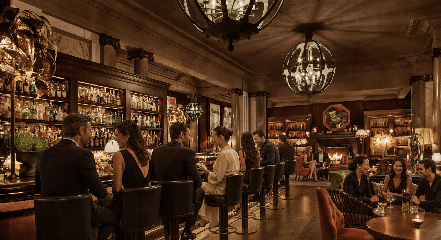 Guests enjoying drinks in an intimate hotel bar