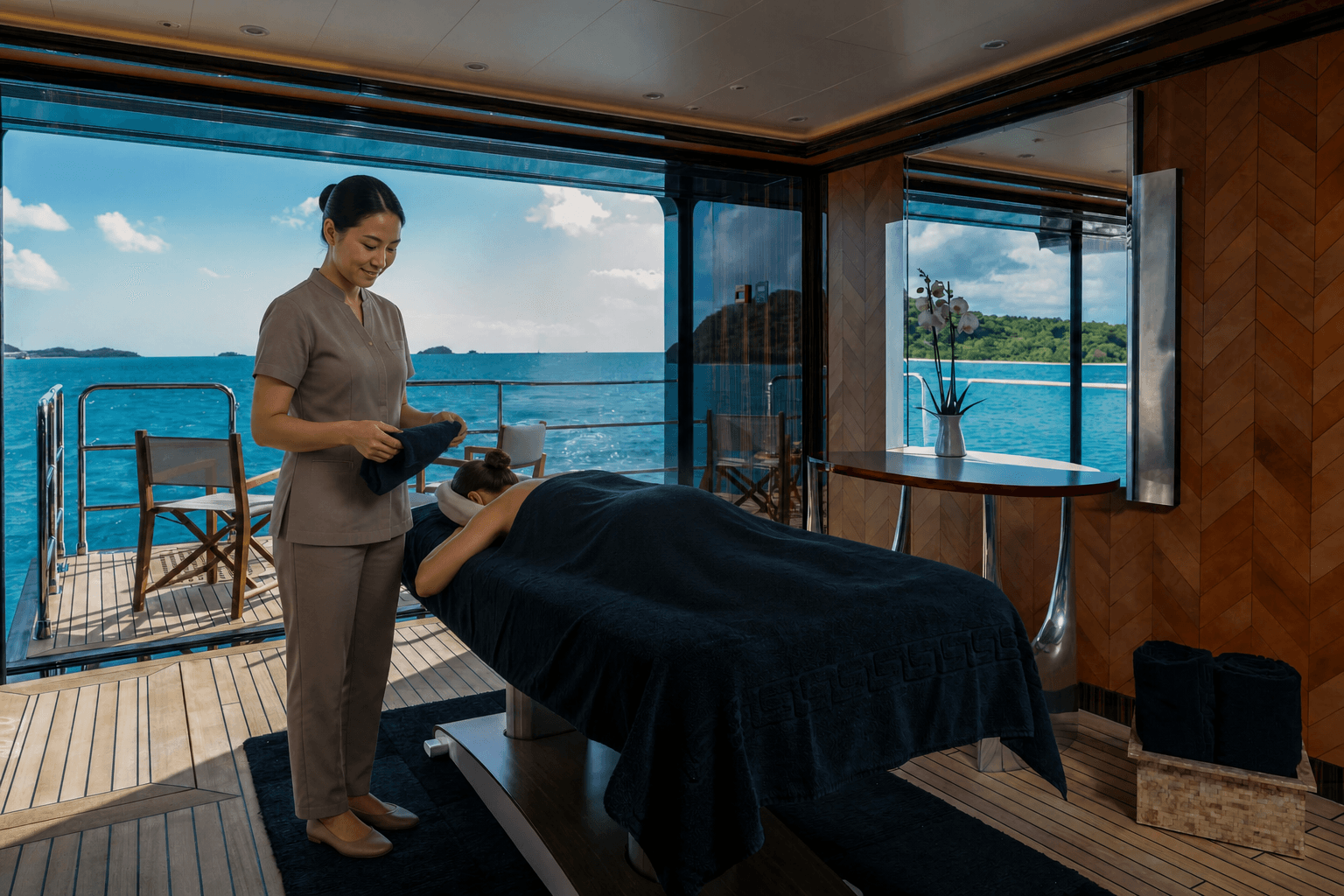 Yacht spa overlooking the sea